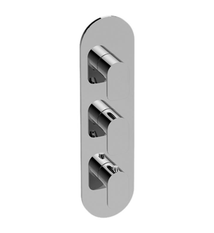 Satin Nickel Three Hole Vertical Thermostatic Valve Round Trim Plate P30481
