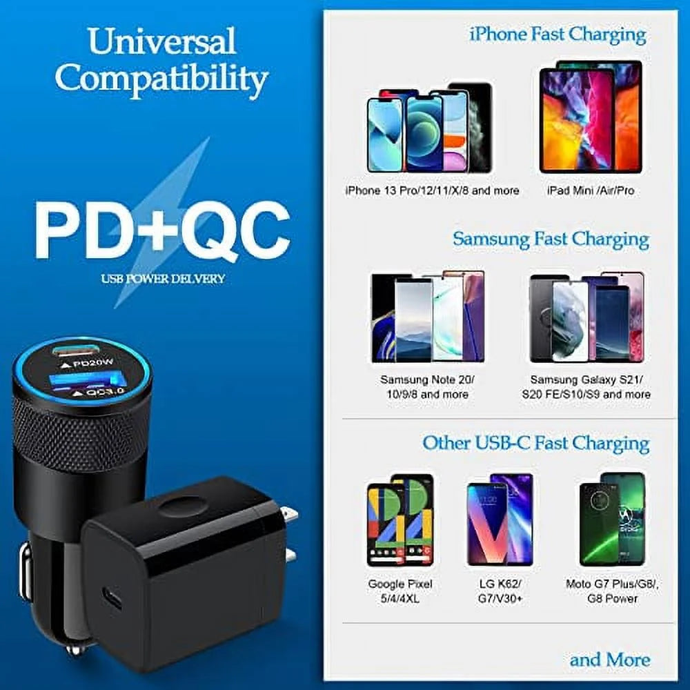 20W PD USB Phone Charger Block with 2 Pack 6FT C-to-C Cable X43779