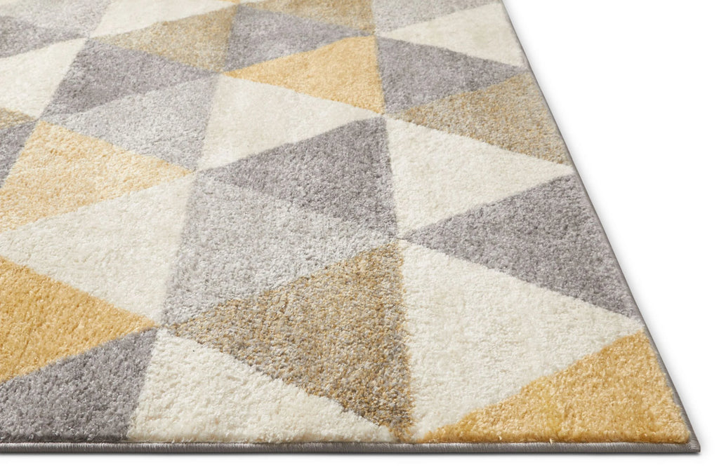 Gold & Grey Geometric Triangle Runner Rug D614
