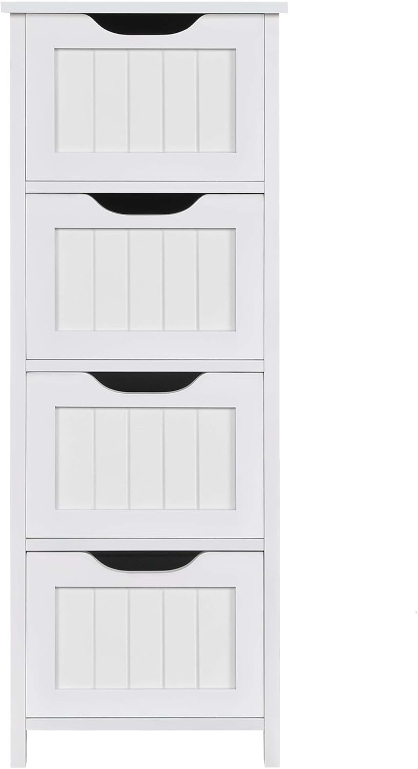 White 4 Drawer Wooden Bathroom Floor Cabinet G779559