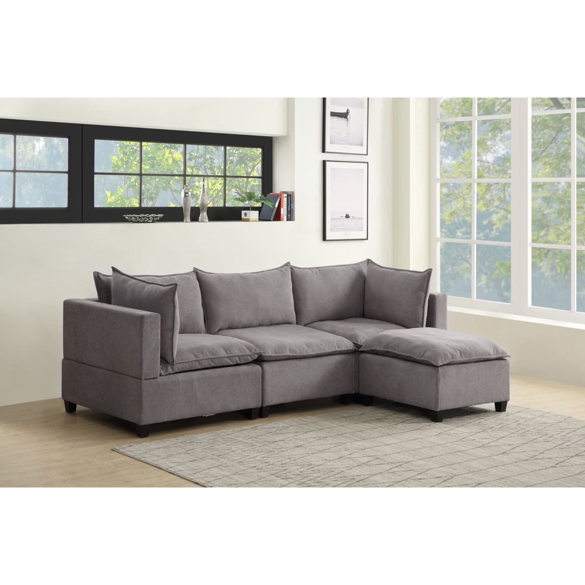 Light Gray Fabric Reversible Sectional Sofa Ottoman E484063