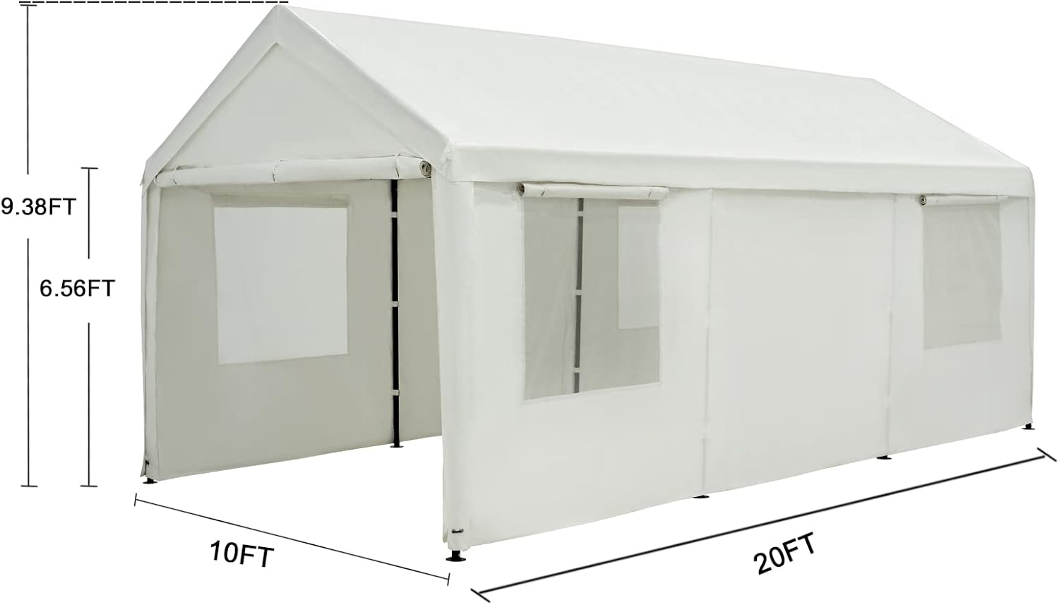 White 10 x 20 ft Heavy Duty Carport with Ventilated Windows and Removable Sidewalls L8269