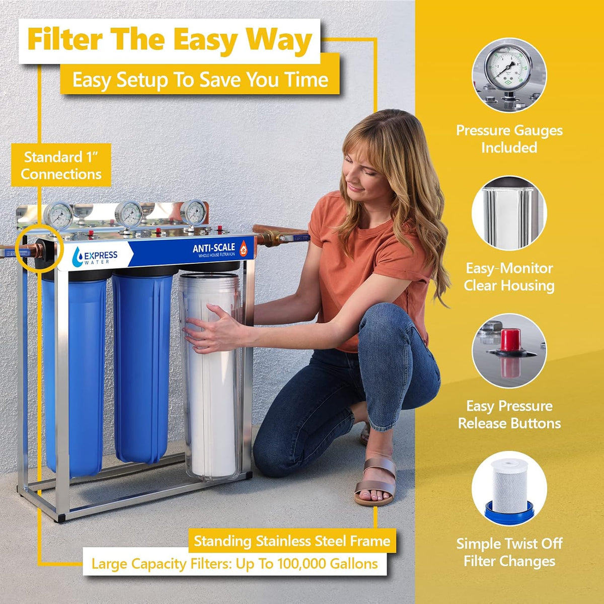 3 Stage Whole House Water Filter with Carbon Filters N149