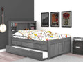 Charcoal Full Bookcase Bed with 3 Drawers and Twin Trundle I359