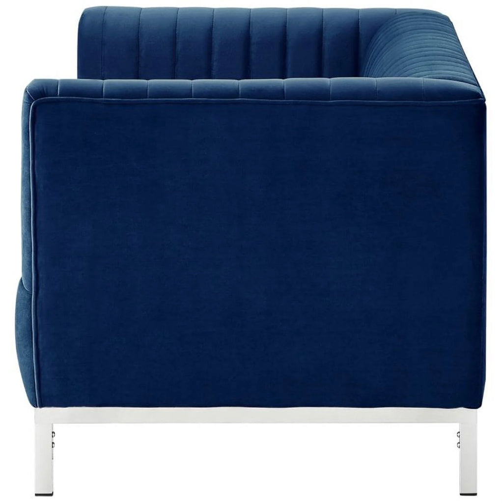 Navy Blue Velvet Loveseat with Chrome Base V10671