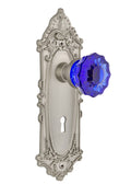 Satin Nickel Crystal Cobalt Glass Door Knob J3042