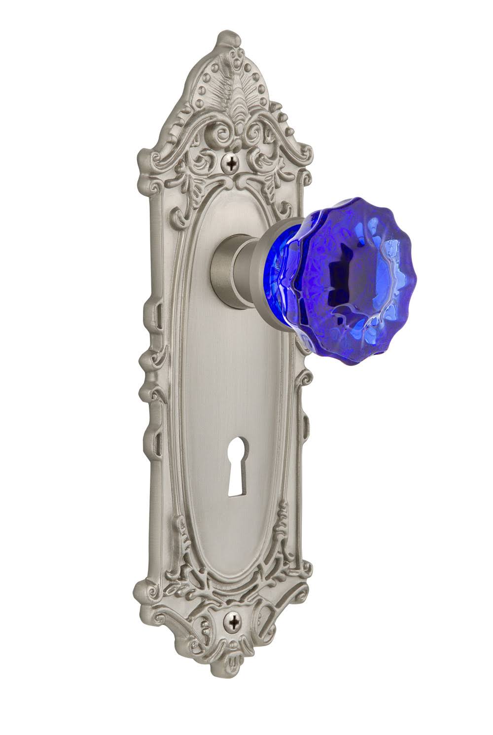 Satin Nickel Crystal Cobalt Glass Door Knob J3042