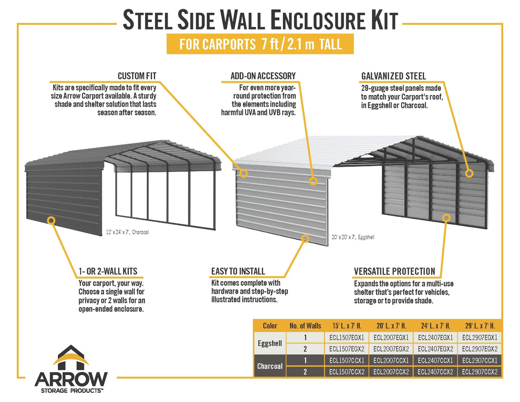 Galvanized Steel Carport Kit, 12' x 20' x 7' Z5199