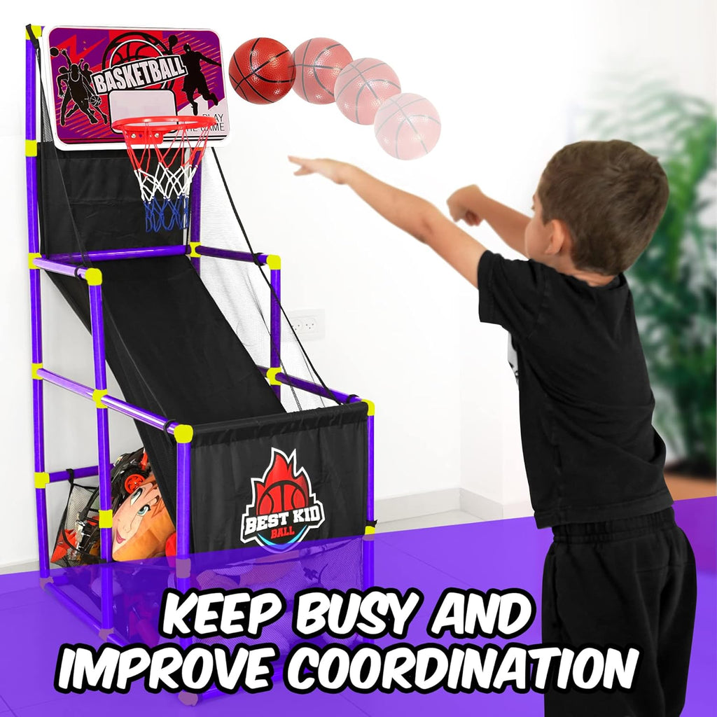 Purple Pack of 2 Indoor Arcade Basketball Hoop with 2 Basketballs and Air Pump V344329