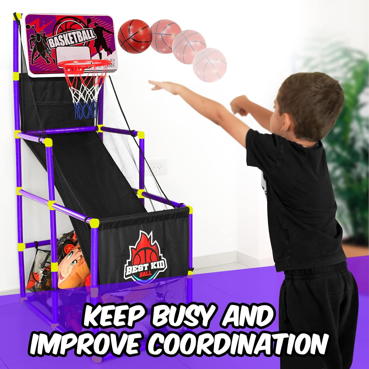 Purple Pack of 2 Indoor Arcade Basketball Hoop with 2 Basketballs and Air Pump V344329
