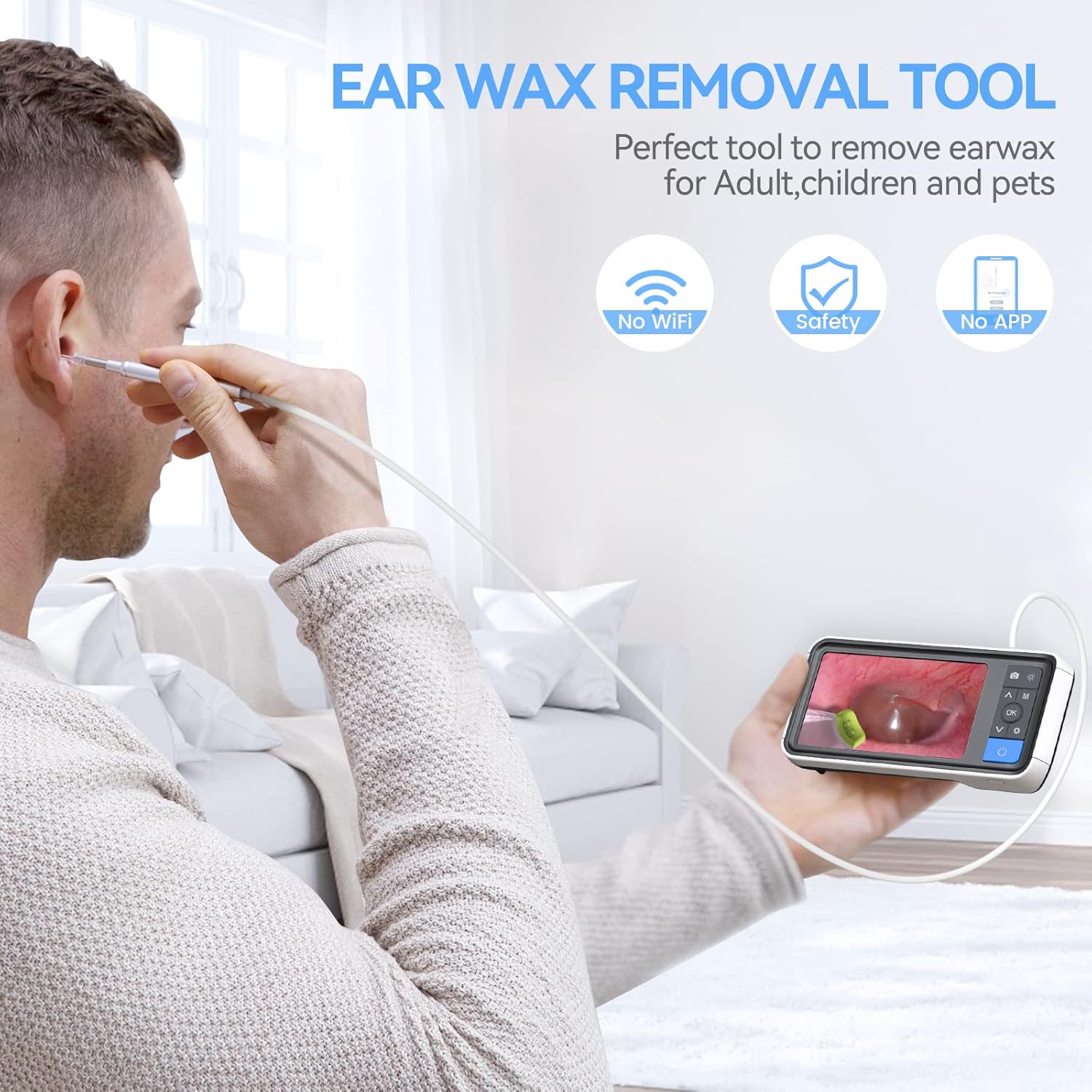 Ear Wax Removal Camera with 4.5 IPS Screen, 1920x1080 FHD Smart Visual Ear Cleaner Tool Kit, Otoscope with Light R65386