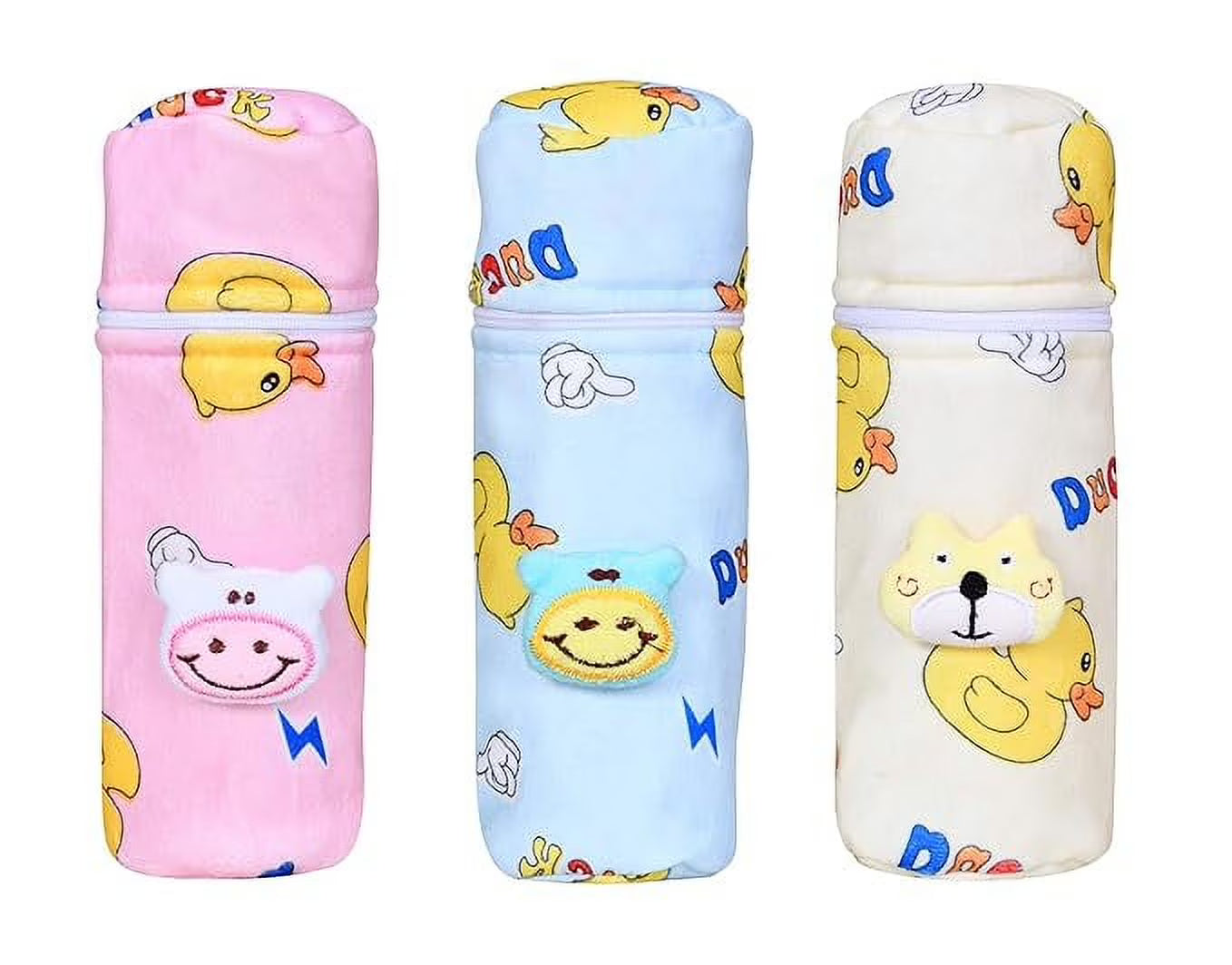 Soft Plush Stretchable Baby Feeding Bottle Cover Pack of 3 Multicolor X1414