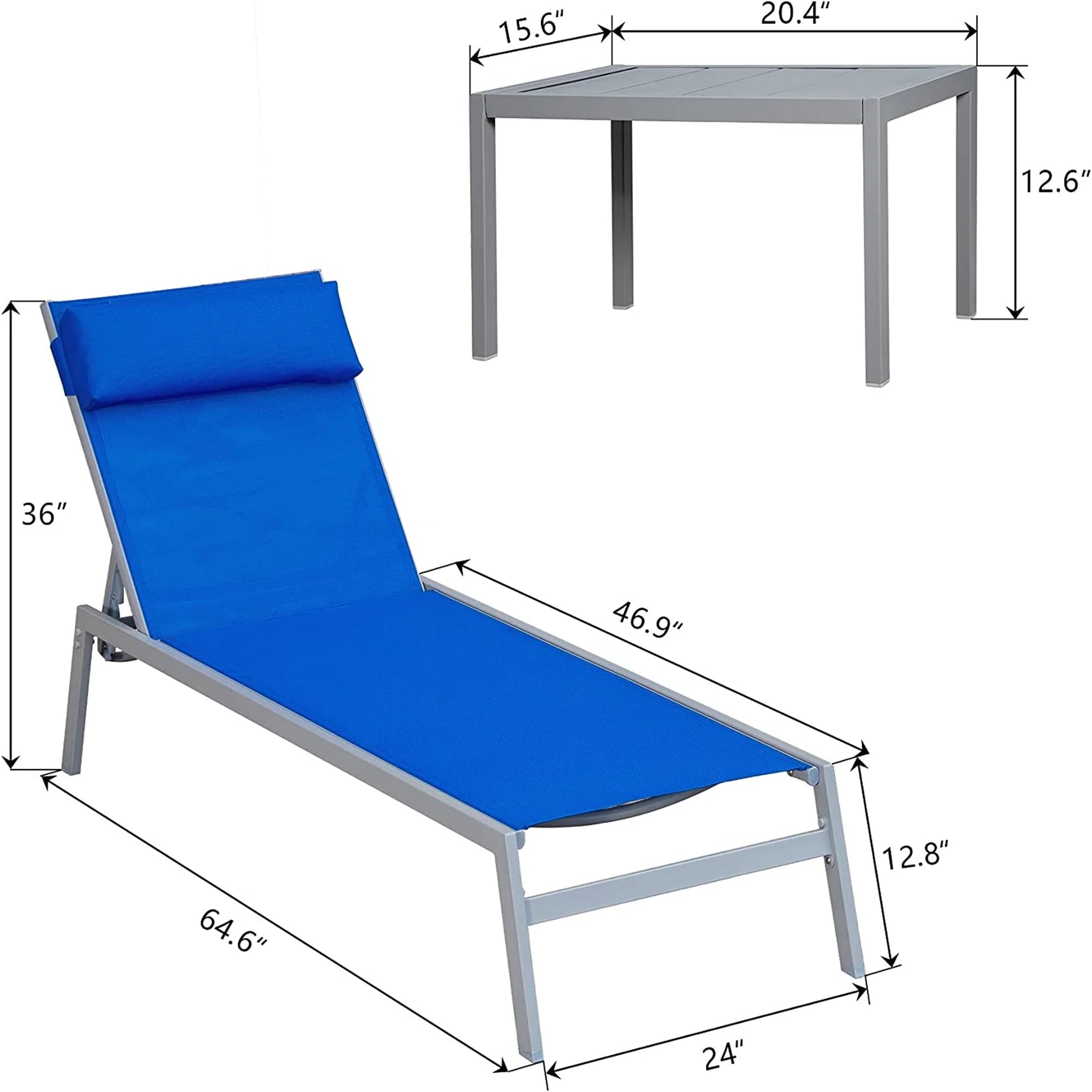 Blue 3 Pieces Adjustable Steel Textilene Patio Chaise Lounge Set W989147