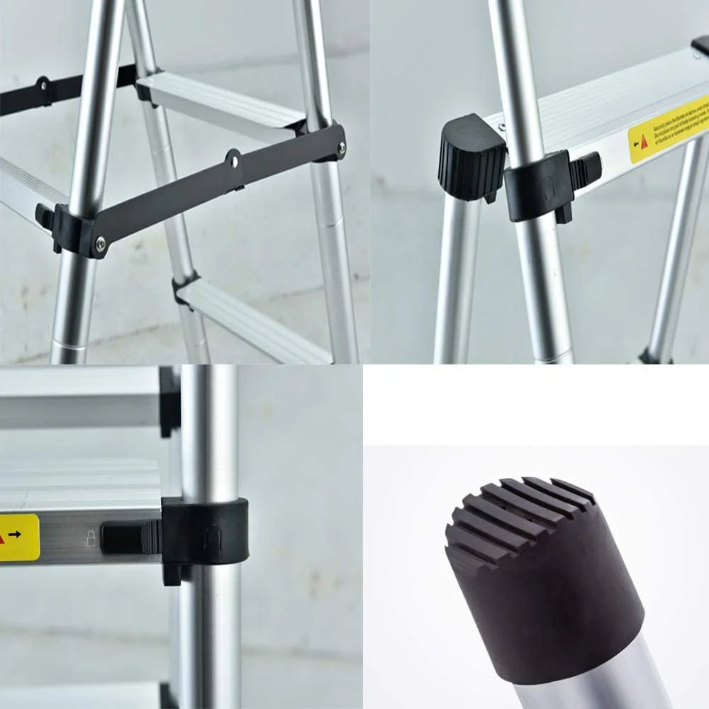 Telescopic Step Ladder Aluminium Heavy Duty 150KG Capacity Folding Anti-Slip Stepladder D949