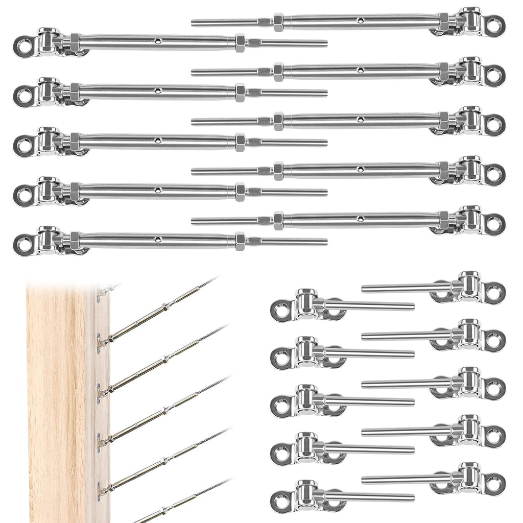10Set 1/8 Cable Railing Kit T316 Stainless Steel Hardware Angle 180° Adjustable G67960