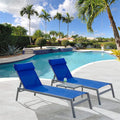 Blue 3 Pieces Adjustable Steel Textilene Patio Chaise Lounge Set W989147