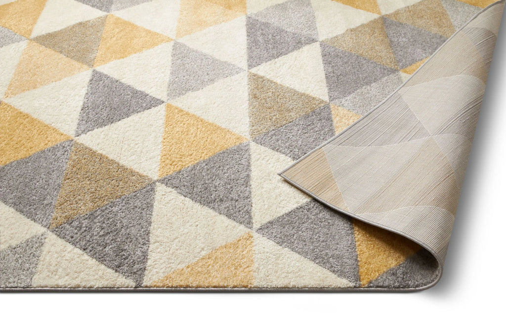Gold & Grey Geometric Triangle Runner Rug D614