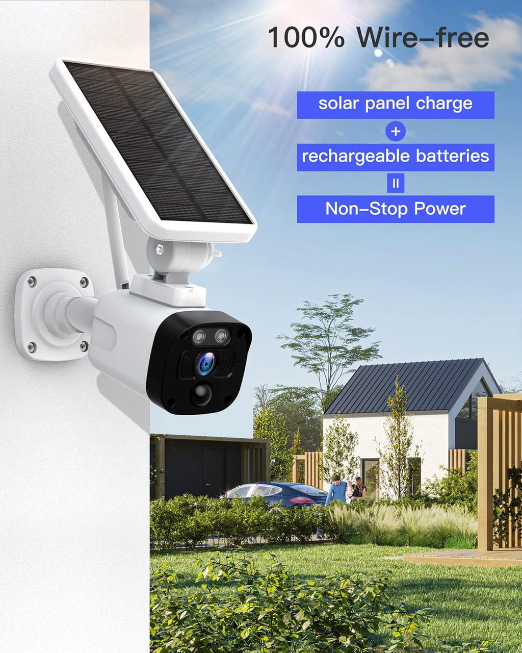 Solar Security Camera System, 4 Cameras, Solar Powered with Base Station, 2-Way Audio, Night Vision, IP65 Waterproof B268