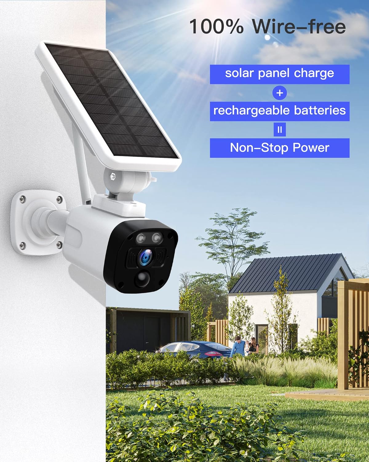 Solar Security Camera System, 4 Cameras, Solar Powered with Base Station, 2-Way Audio, Night Vision, IP65 Waterproof B268