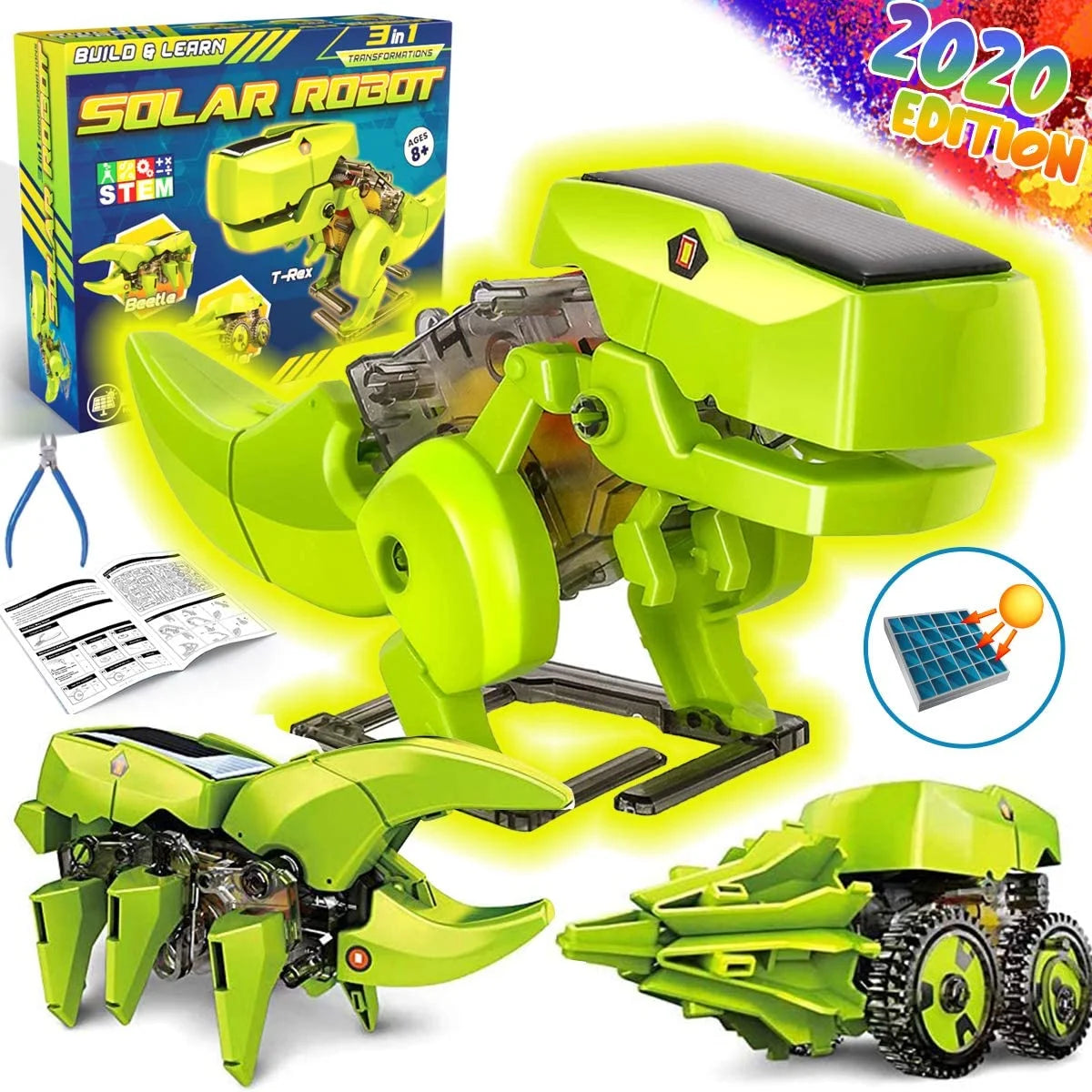 STEM Robot Building Kit 3 in 1 Solar Dinosaur Desk Robot with Manual Instructions and Piler D769