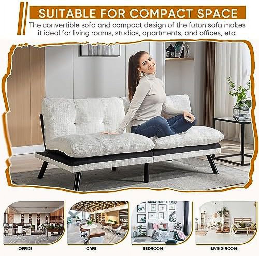 Convertible Memory Foam Futon Sofa Bed Loveseat with Adjustable Backrest T273