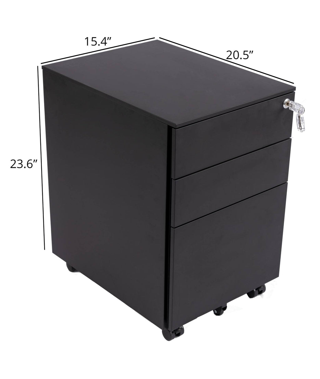 Black Wide 3 Drawer Lockable Rolling File Cabinet K868504