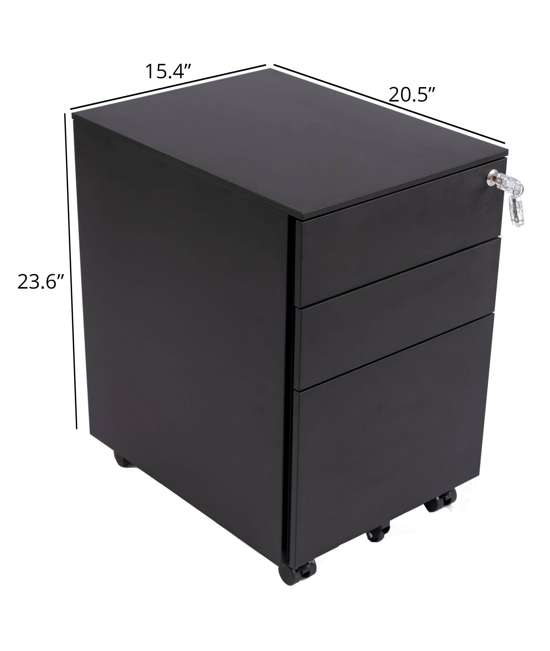 Black Wide 3 Drawer Lockable Rolling File Cabinet K868504