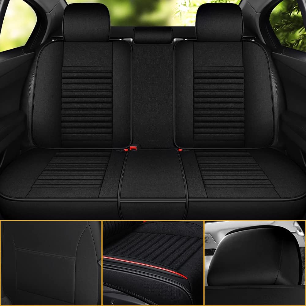 Red&Black Linen Car Seat Covers Full Set F652