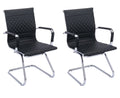 Black Faux Leather Office Guest Chair Set of 2 with Metal Sled Base I798750