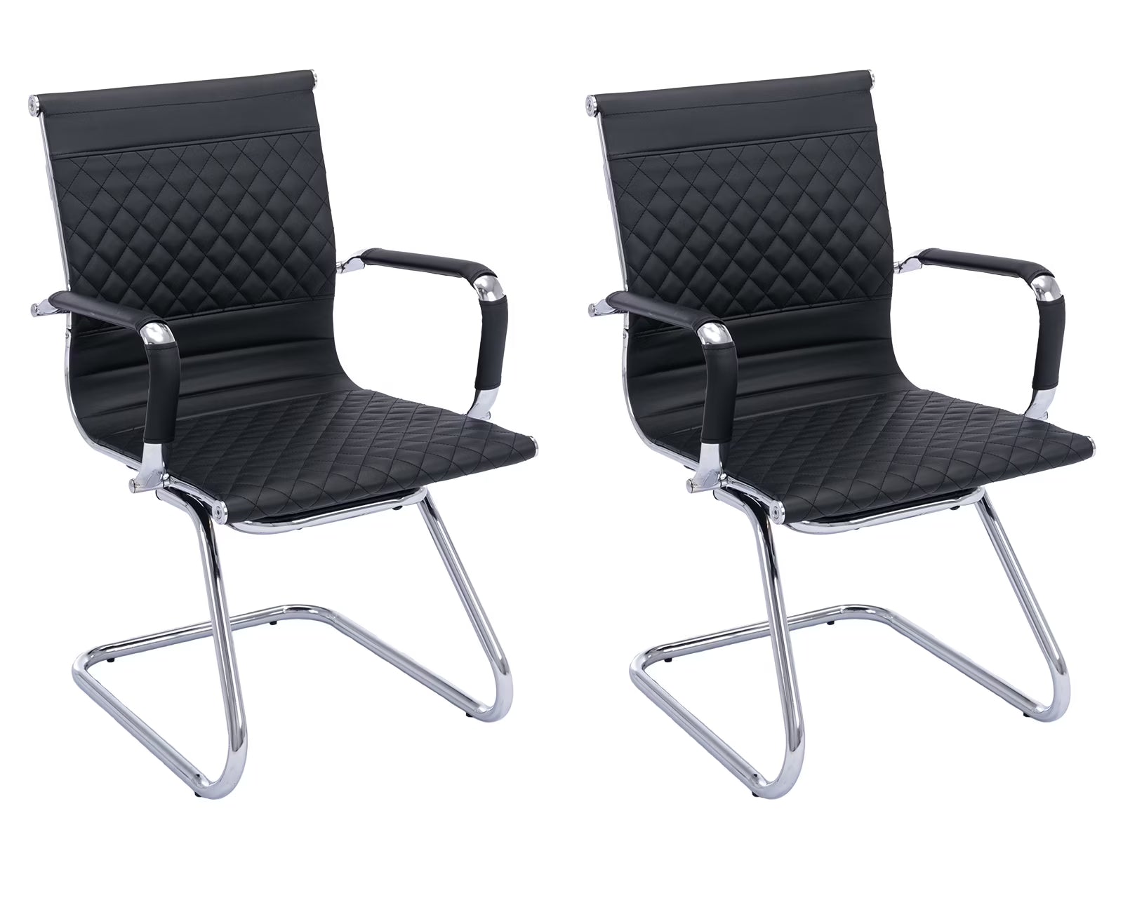 Black Faux Leather Office Guest Chair Set of 2 with Metal Sled Base I798750