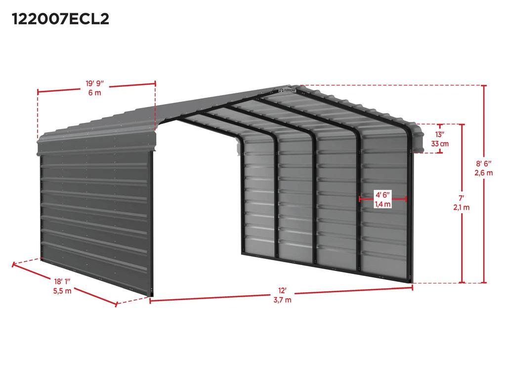 Galvanized Steel Carport Kit, 12' x 20' x 7' Z5199