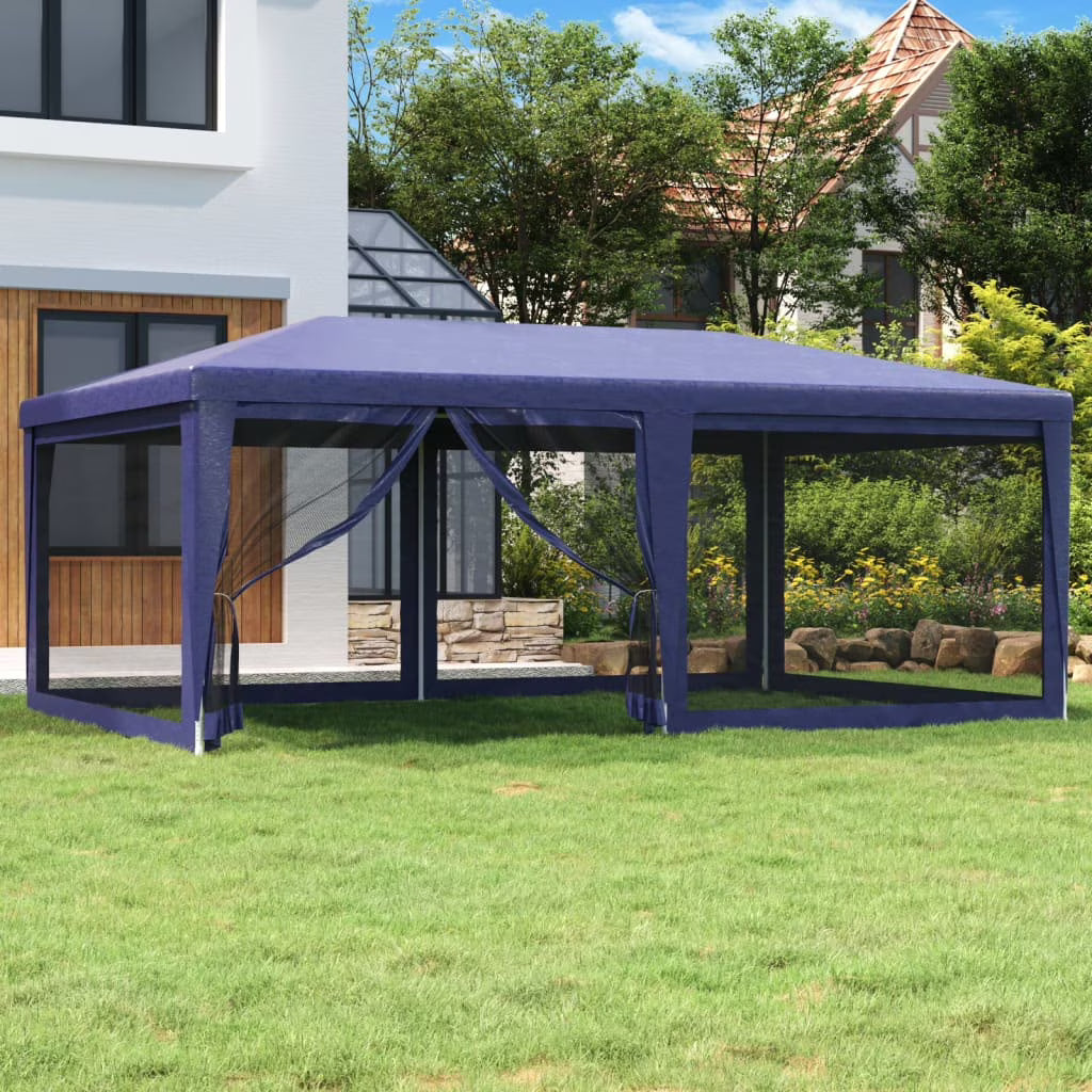 Party Tent with 6 Mesh Sidewalls Blue 19.7'x13.1' HDPE S263365