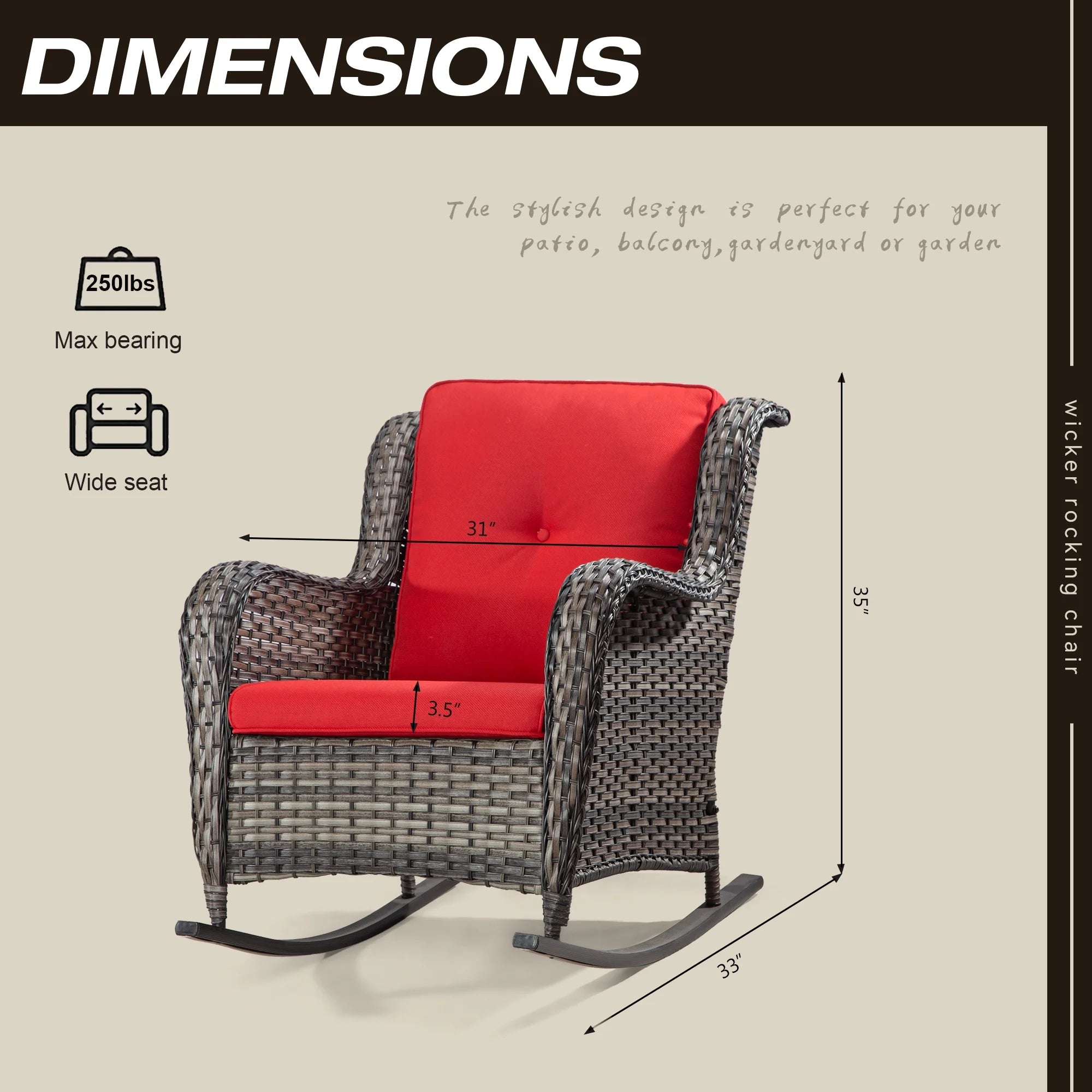 Red 8 Piece Patio Furniture Set with Sofa, Swivel Rocking Chairs, Ottomans, Side Table F839