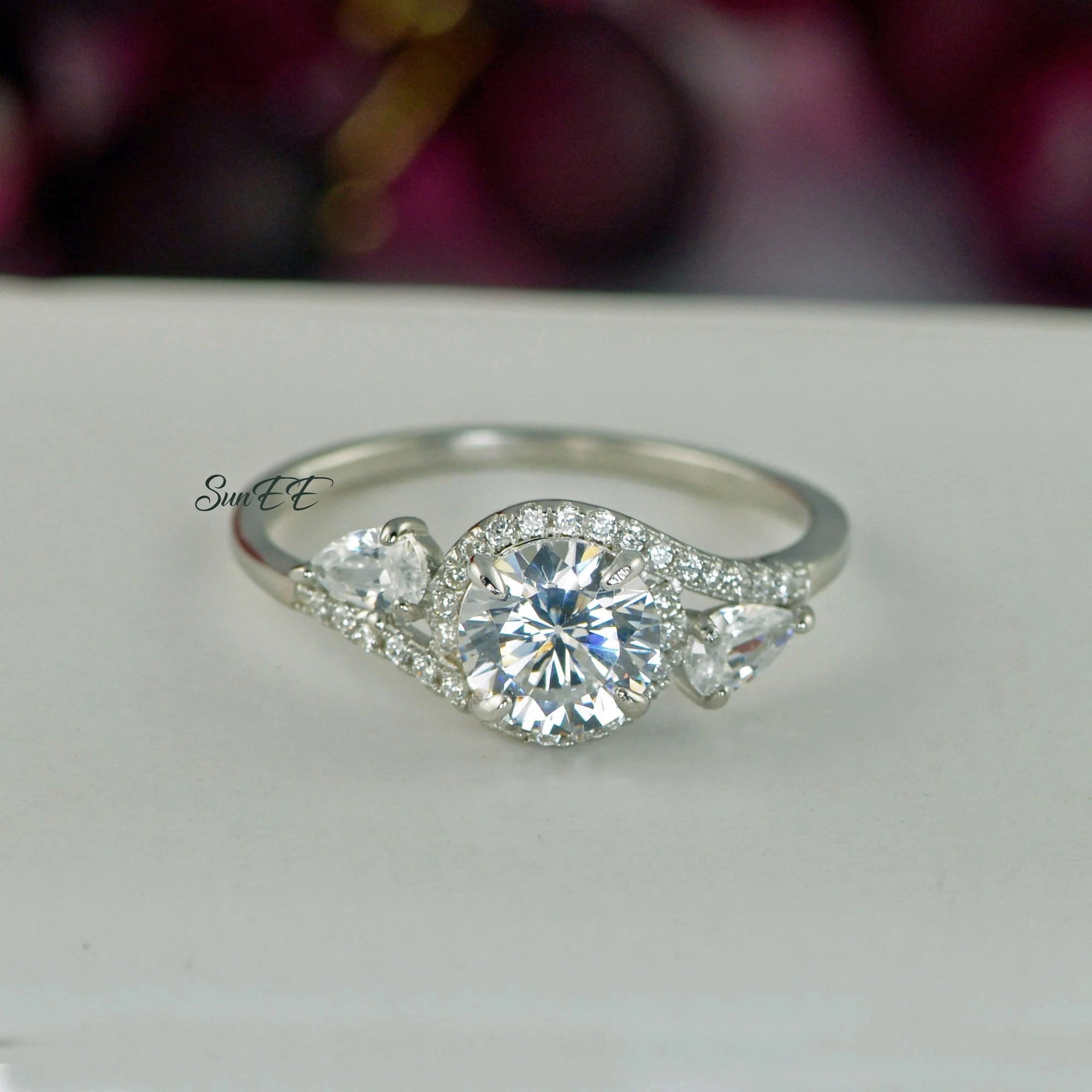 3.0ct Halo Pear Engagement Ring 925 Sterling Silver G968