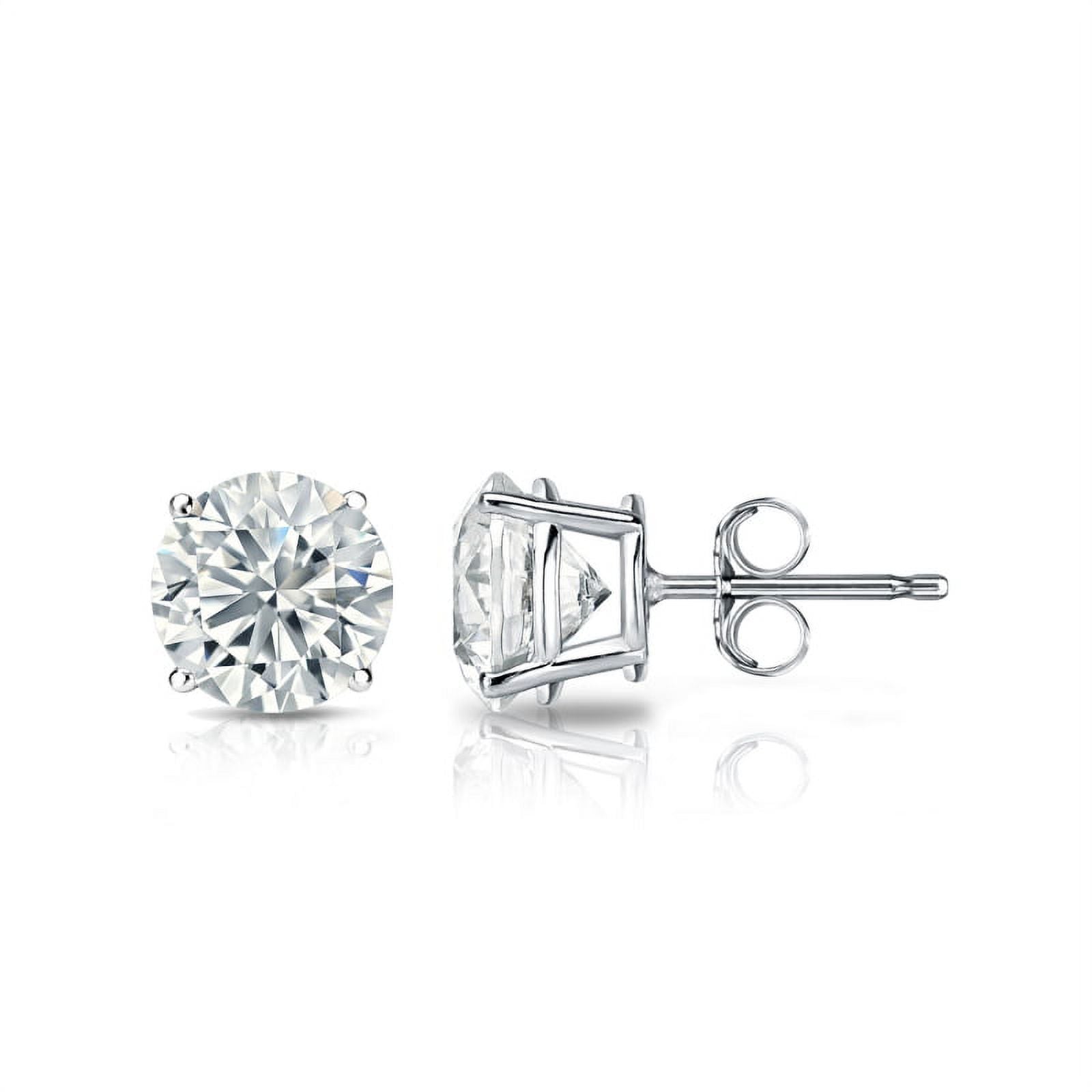 4 Prong 2 Carat Round Moissanite Solitaire Stud Earrings in 18K White Gold Plating Over Silver P535