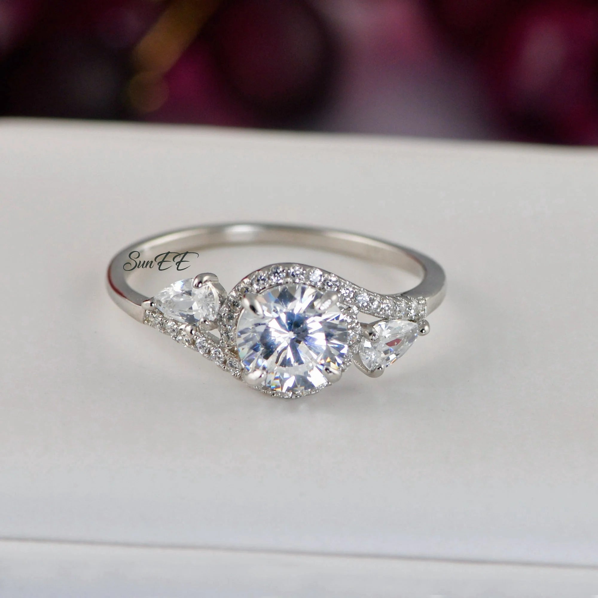 3.0ct Halo Pear Engagement Ring 925 Sterling Silver G968