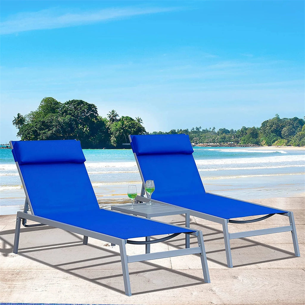 Blue 3 Pieces Adjustable Steel Textilene Patio Chaise Lounge Set W989147
