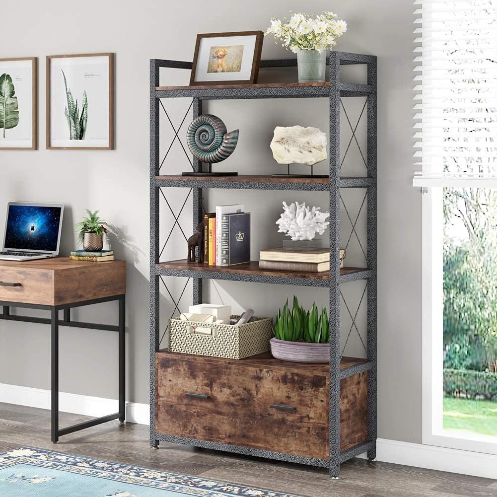 Freestanding Lateral Filing Cabinet with Open Storage Shelves G176088