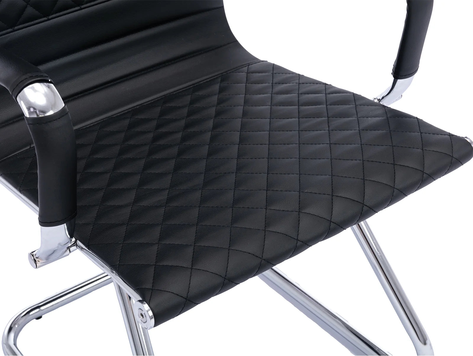 Black Faux Leather Office Guest Chair Set of 2 with Metal Sled Base I798750