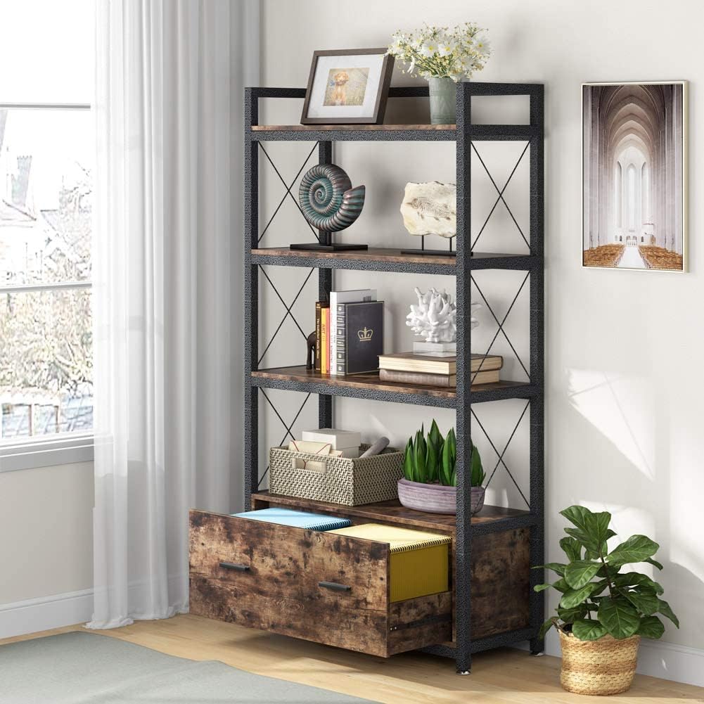 Freestanding Lateral Filing Cabinet with Open Storage Shelves G176088