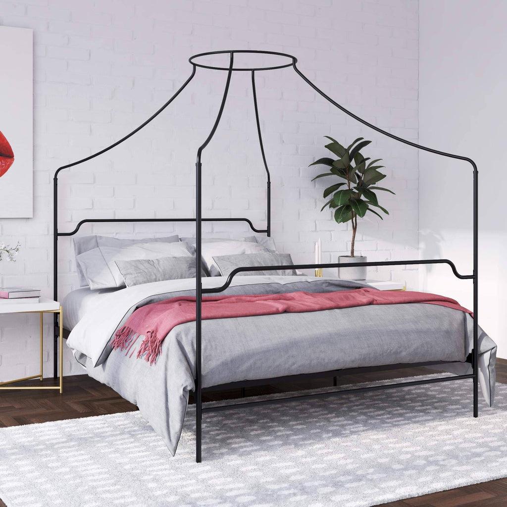 Black Metal Canopy Queen Size Bed V4926
