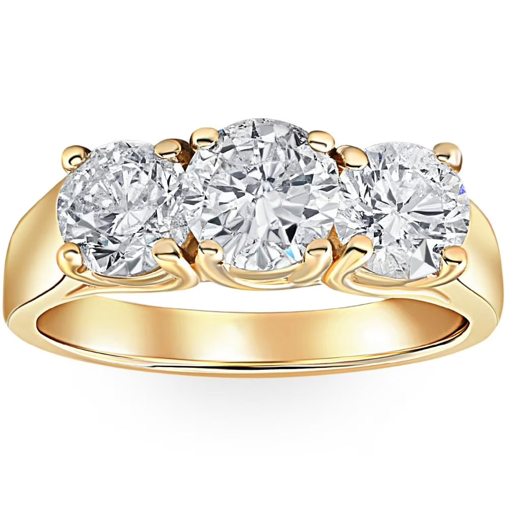 3ct Diamond Three Stone Wedding Ring 14k Yellow Gold Z885
