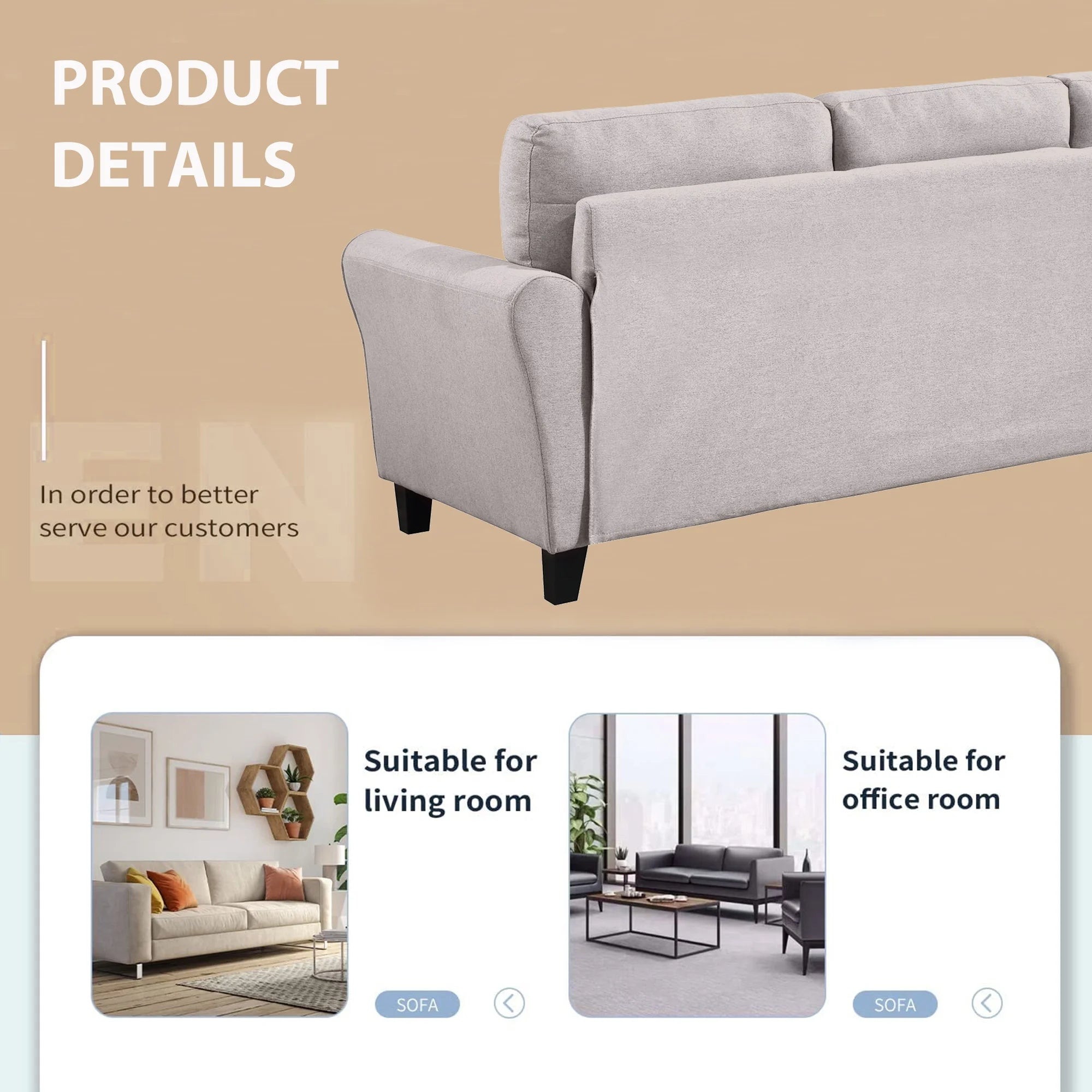 Linen Upholstered Light Grey Sofa Set (2+3-Seat) I24852