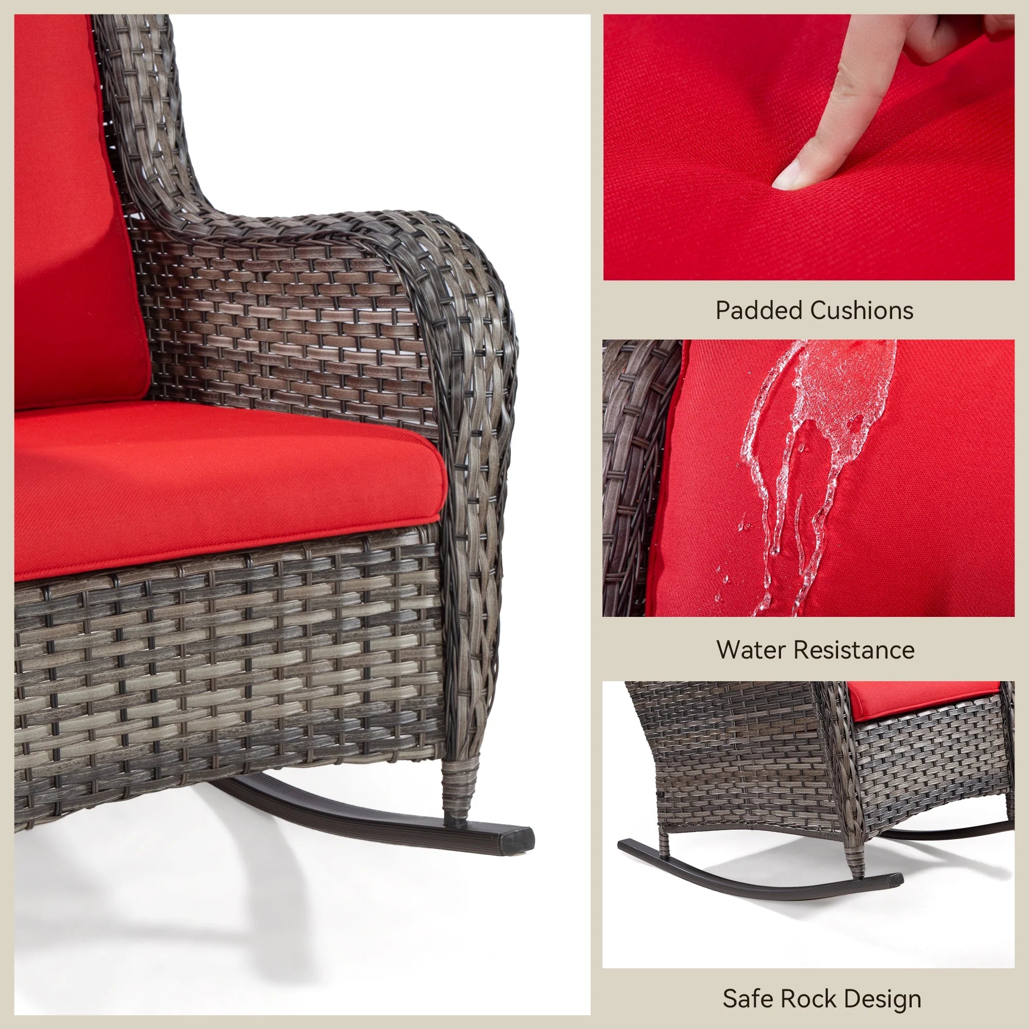 Red 8 Piece Patio Furniture Set with Sofa, Swivel Rocking Chairs, Ottomans, Side Table F839