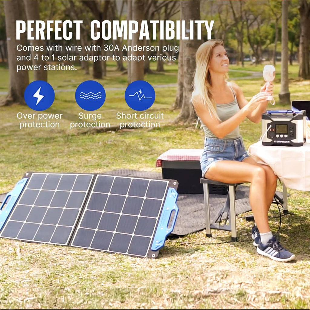 100W Foldable Monocrystalline Solar Panel Suitcase Charger I67379