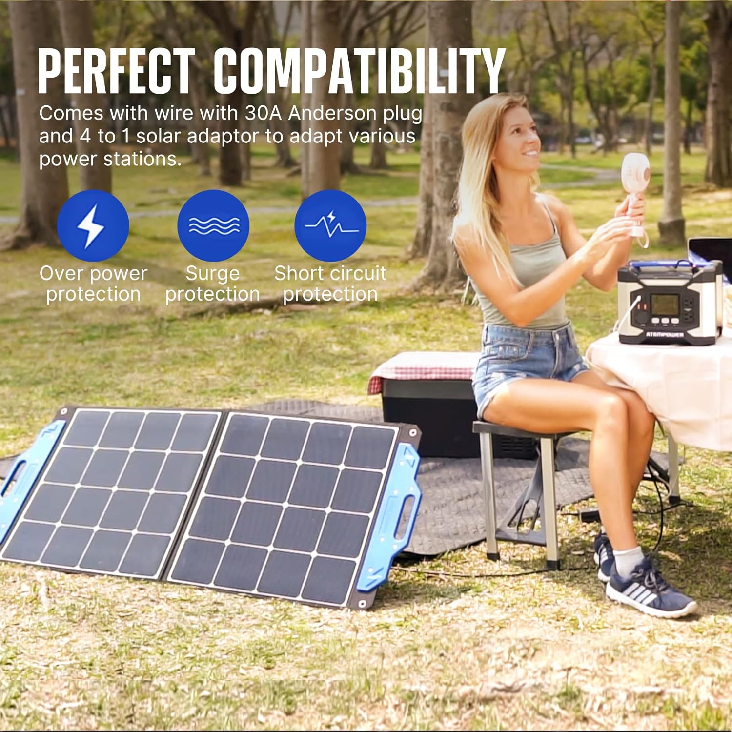 100W Foldable Monocrystalline Solar Panel Suitcase Charger I67379
