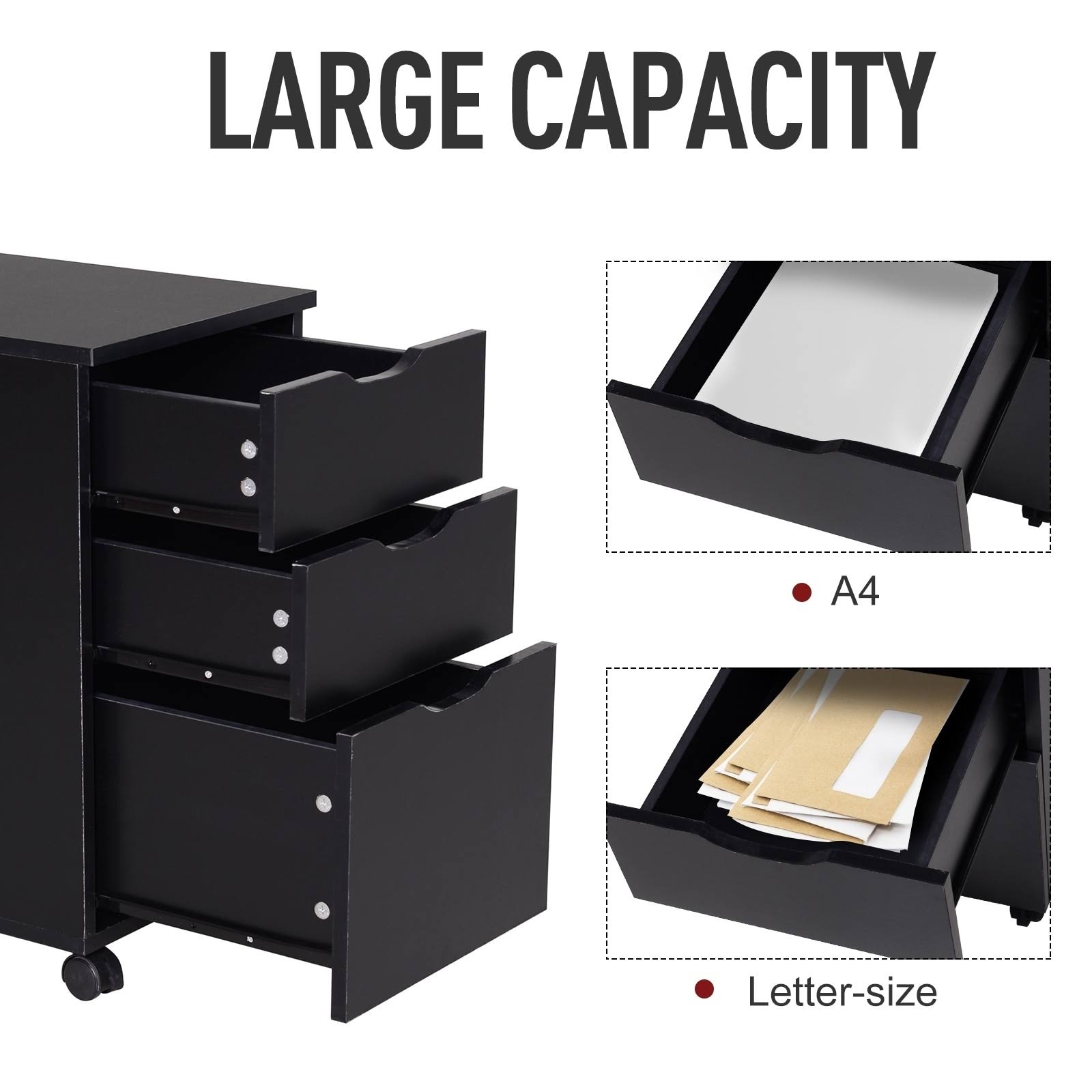 Black Wood Grain 3 Drawer Rolling File Cabinet G587516