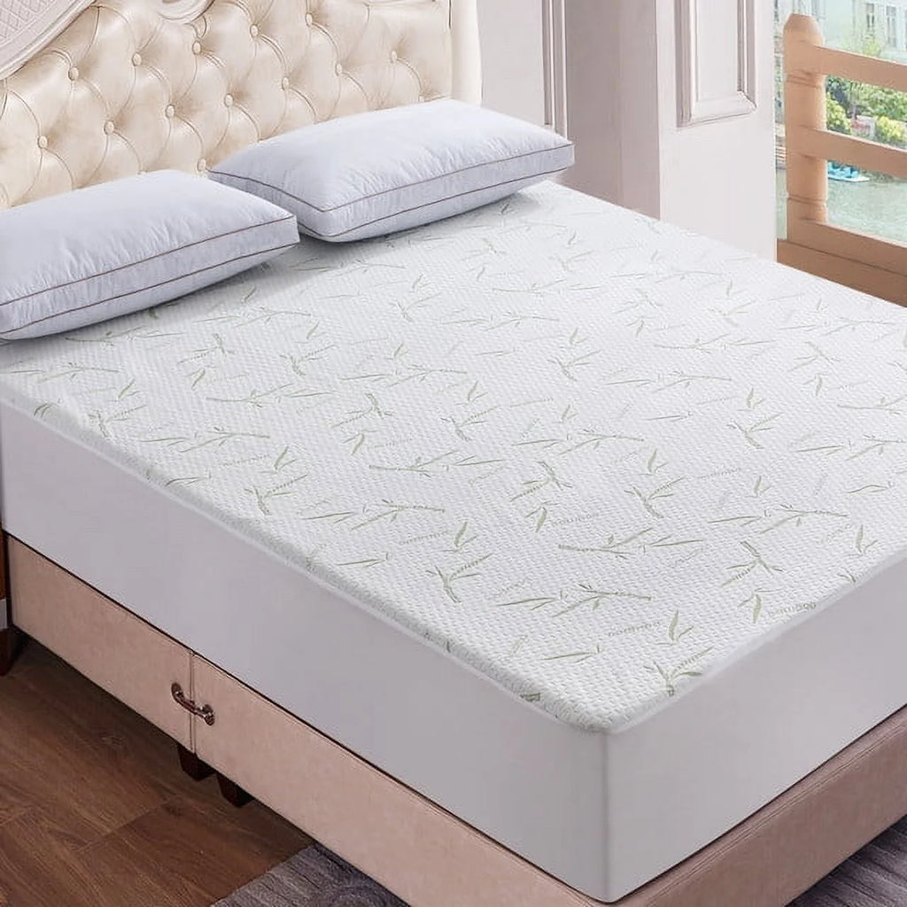 Twin Size Linen Bamboo Waterproof Mattress Protector with Cooling Fabric L5599