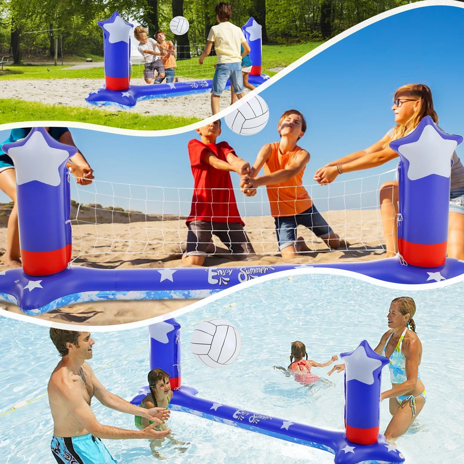 Inflatable Pool Volleyball Game Set with Basketball Hoops V1785