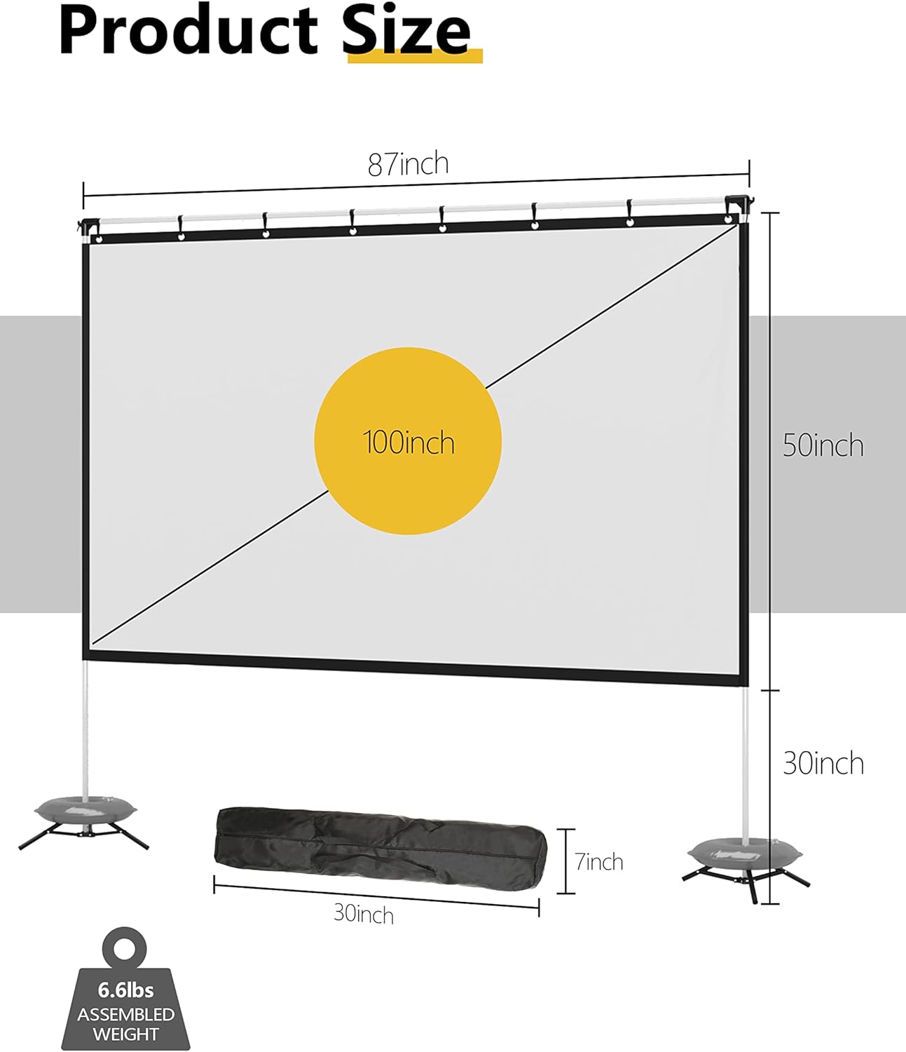 100 Inch 16:9 Portable Projector Screen with Stand and Carry Bag N3442